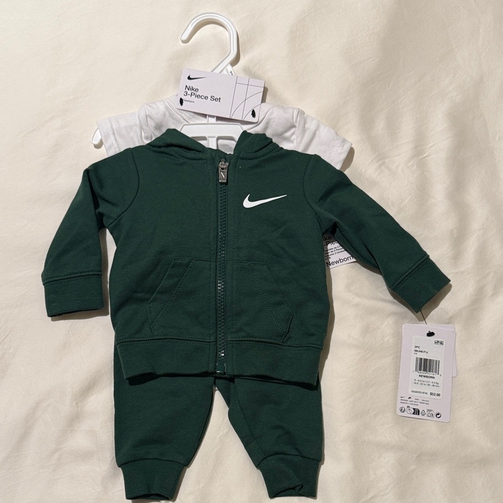 Nike Dark Green & White Baby 3-Piece Hoodie Set